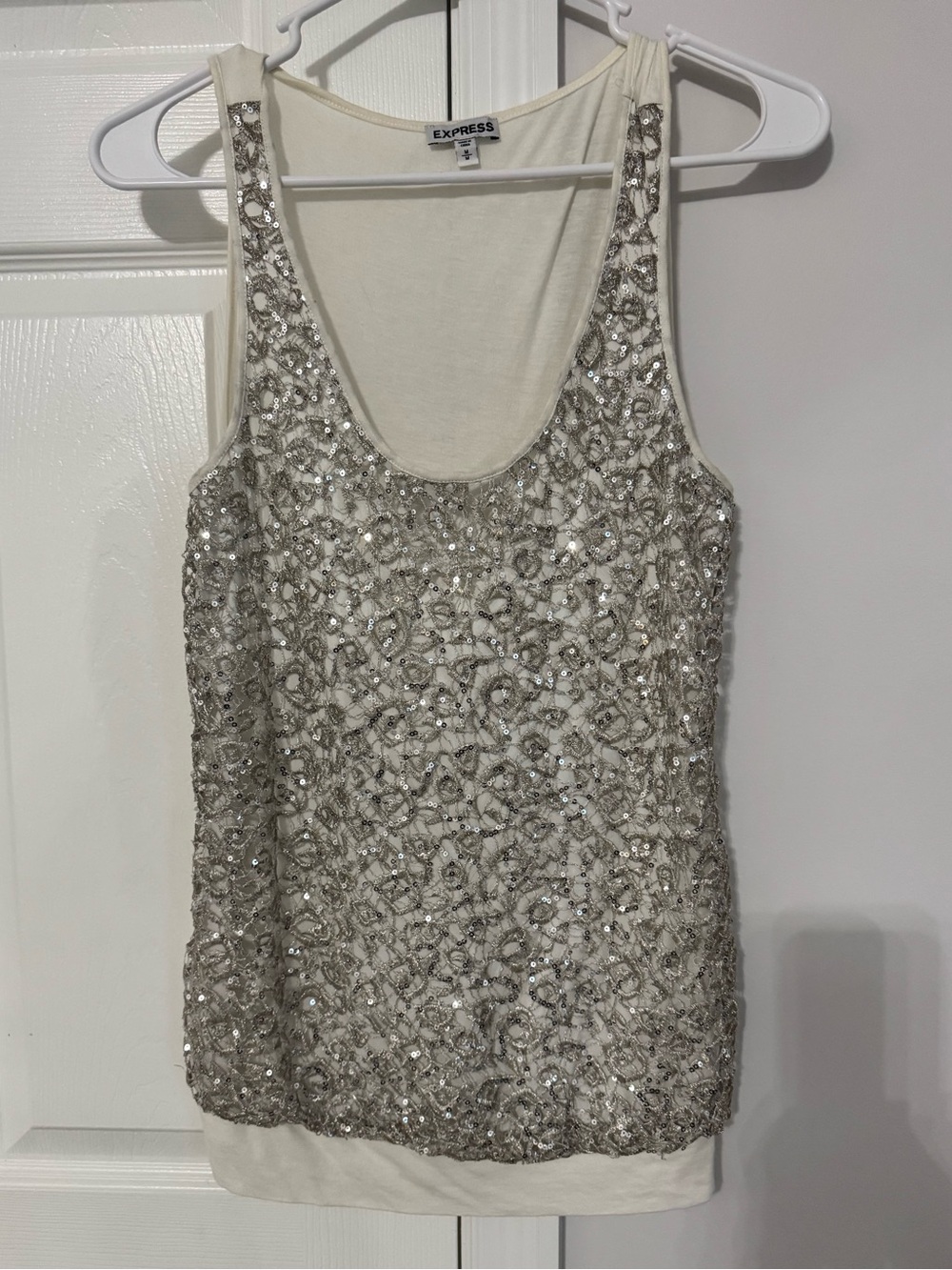 Express Cream Sequin Embellished Tank